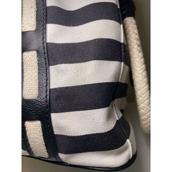 Michael Kors Marina Black White Striped Canvas Anchor Tote Shoulder Bag - Picture 14 of 16
